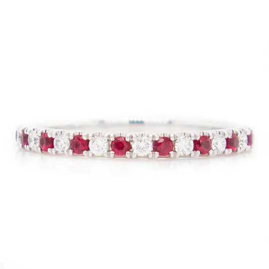 14k White Gold Diamond & Ruby Band