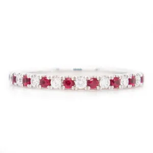 14k White Gold Diamond & Ruby Band