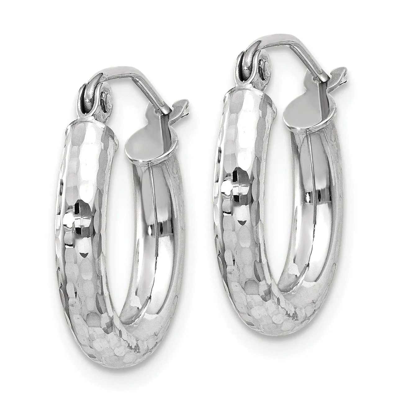 14k White Gold Diamond Cut 3MM Round Hoop Earrings