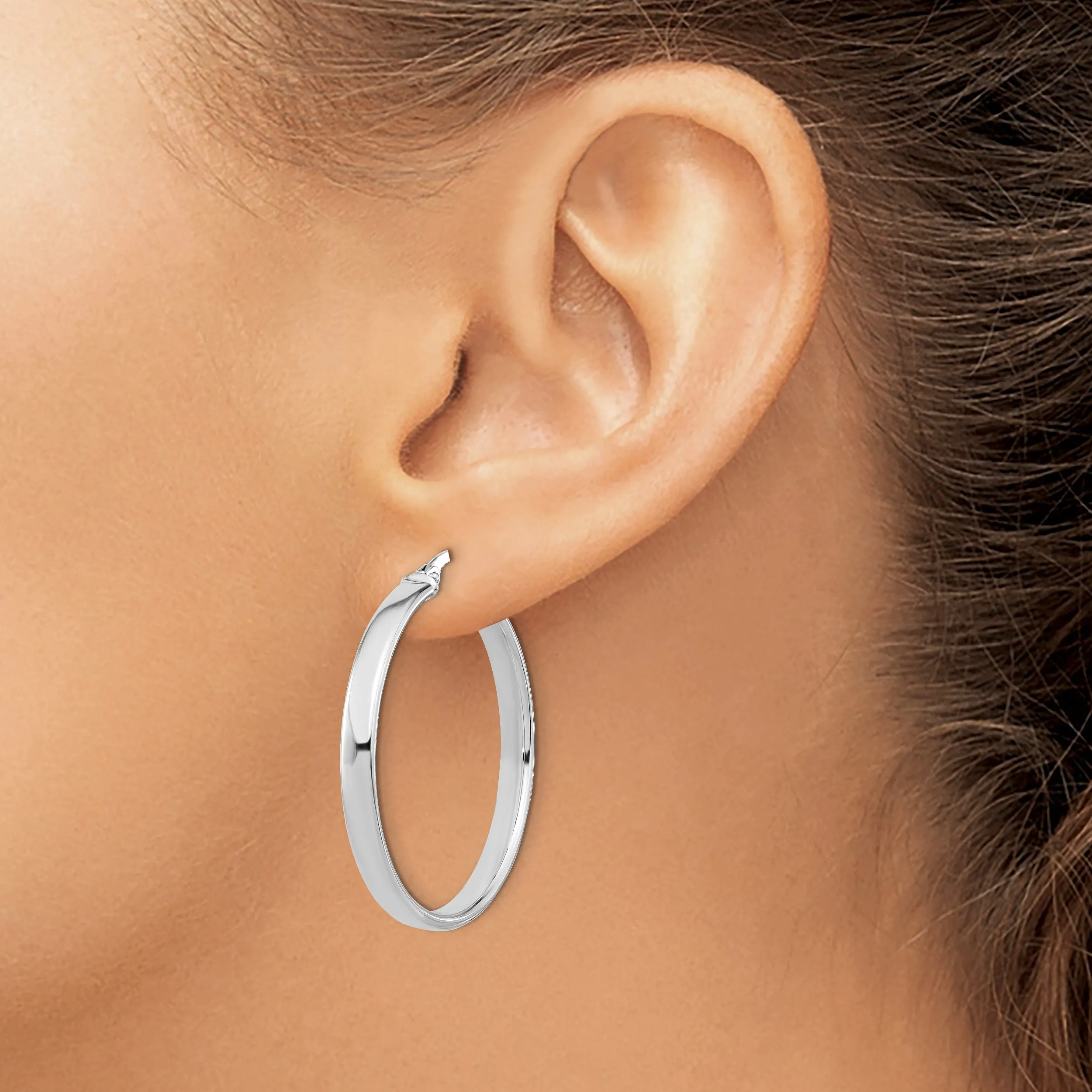14k White Gold Polished Hoop Earrings