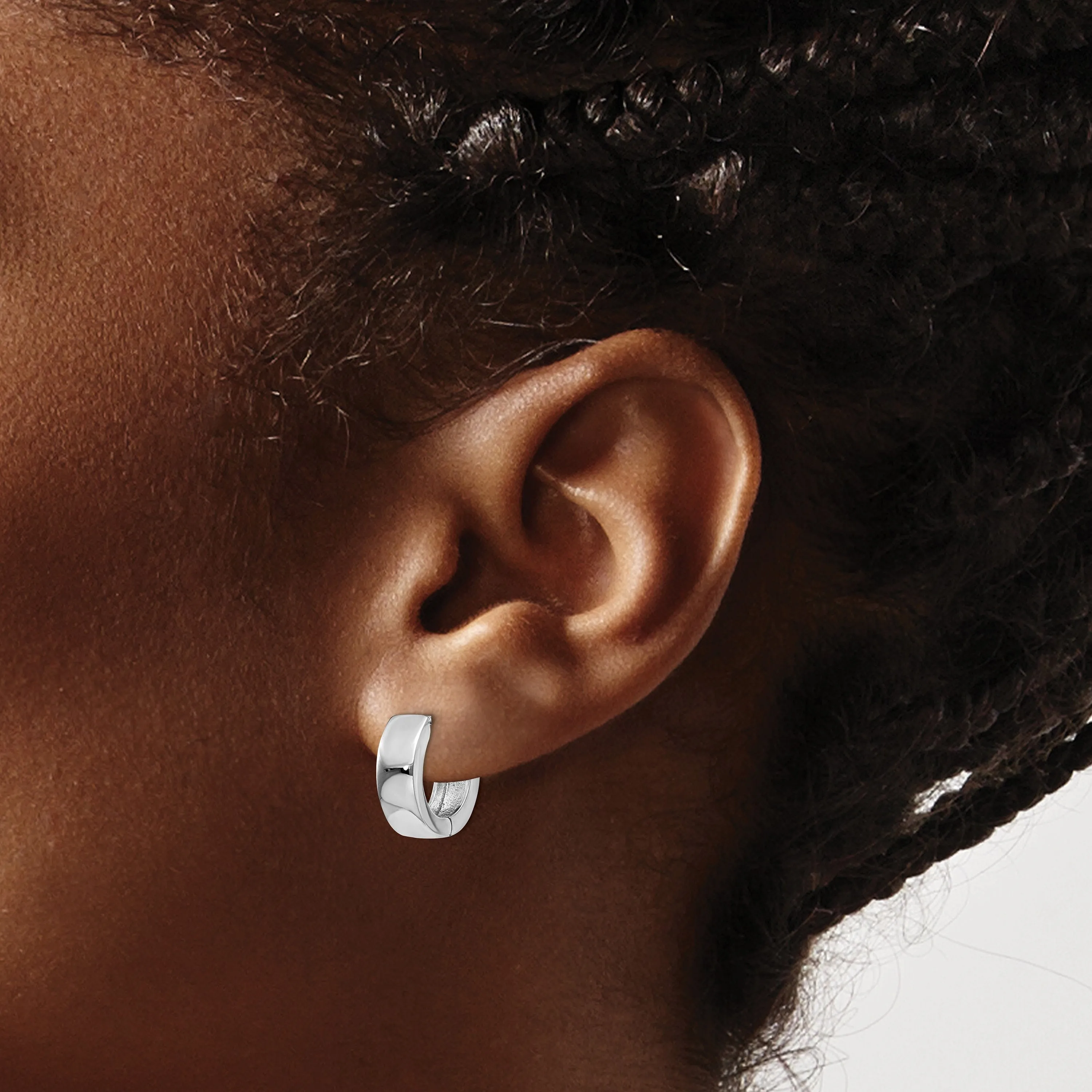 14k White Gold Polished Solid Hoop Earrings
