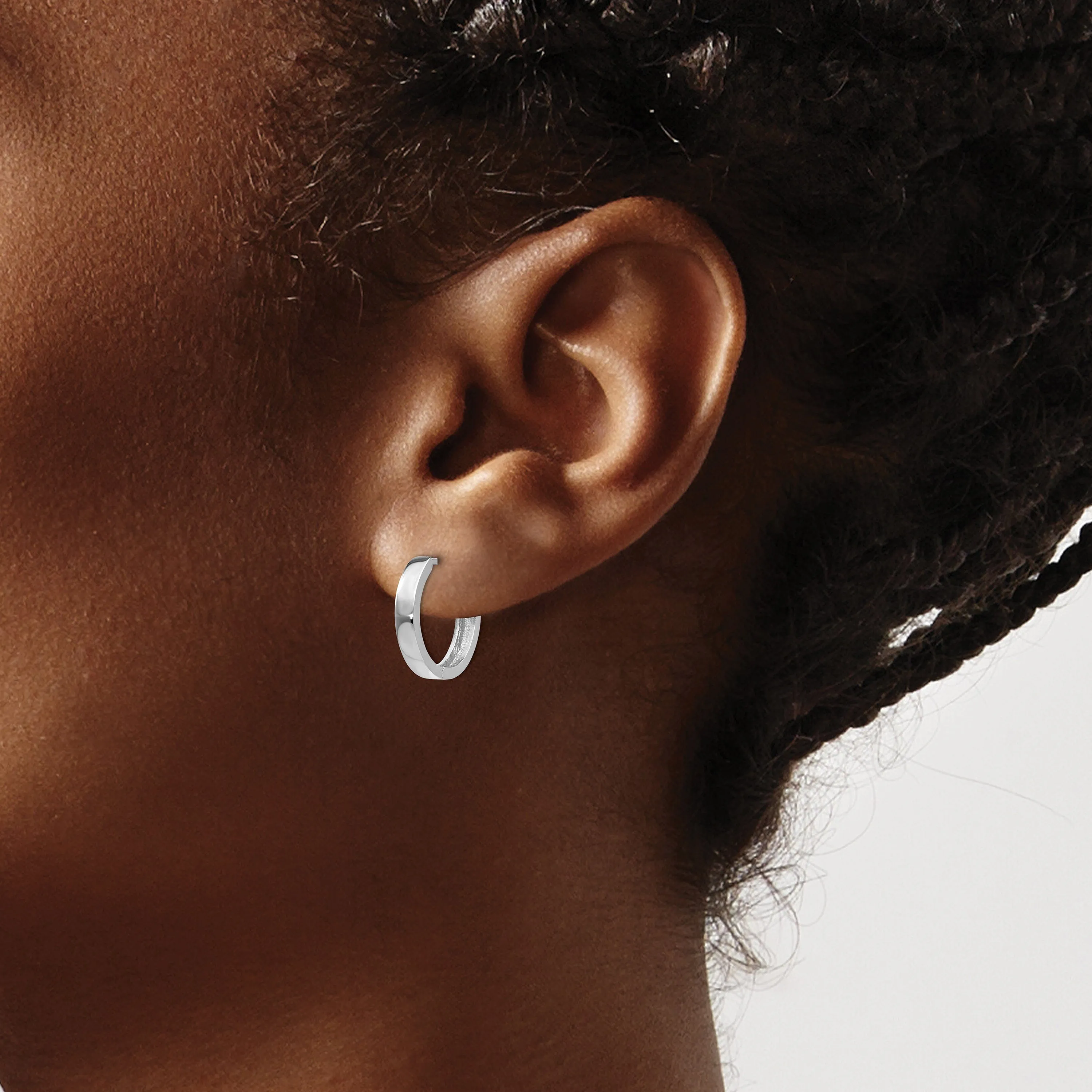 14k White Gold Polished Solid Hoop Earrings