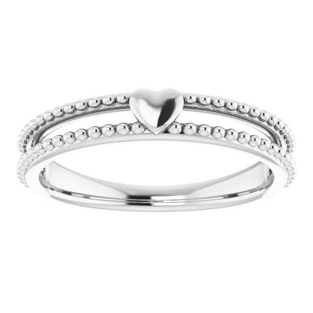 14K White Milgrain Stackable Heart Ring