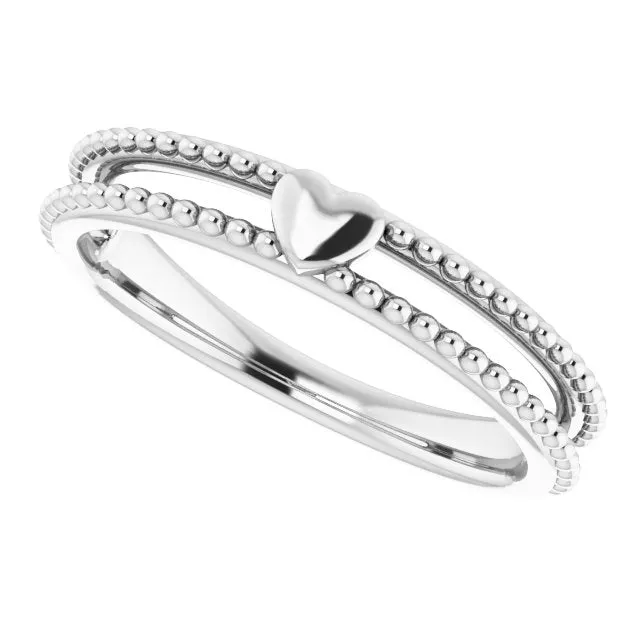 14K White Milgrain Stackable Heart Ring