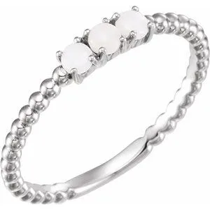 14K White Opal Stackable Beaded Ring