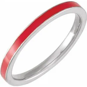 14K White Red Enamel Stackable Ring