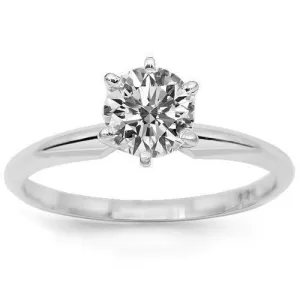 14K White Solid Gold Diamond Solitaire Engagement Ring 1.02 Ctw