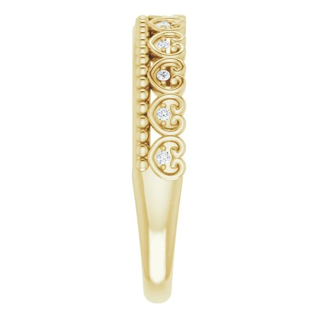 14K Yellow .04 CTW Natural Diamond Stackable Beaded Heart Ring