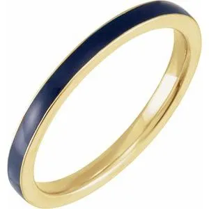 14K Yellow Blue Enamel Stackable Ring