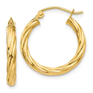 14k Yellow Gold 3.25MM Twisted Hoop Earrings