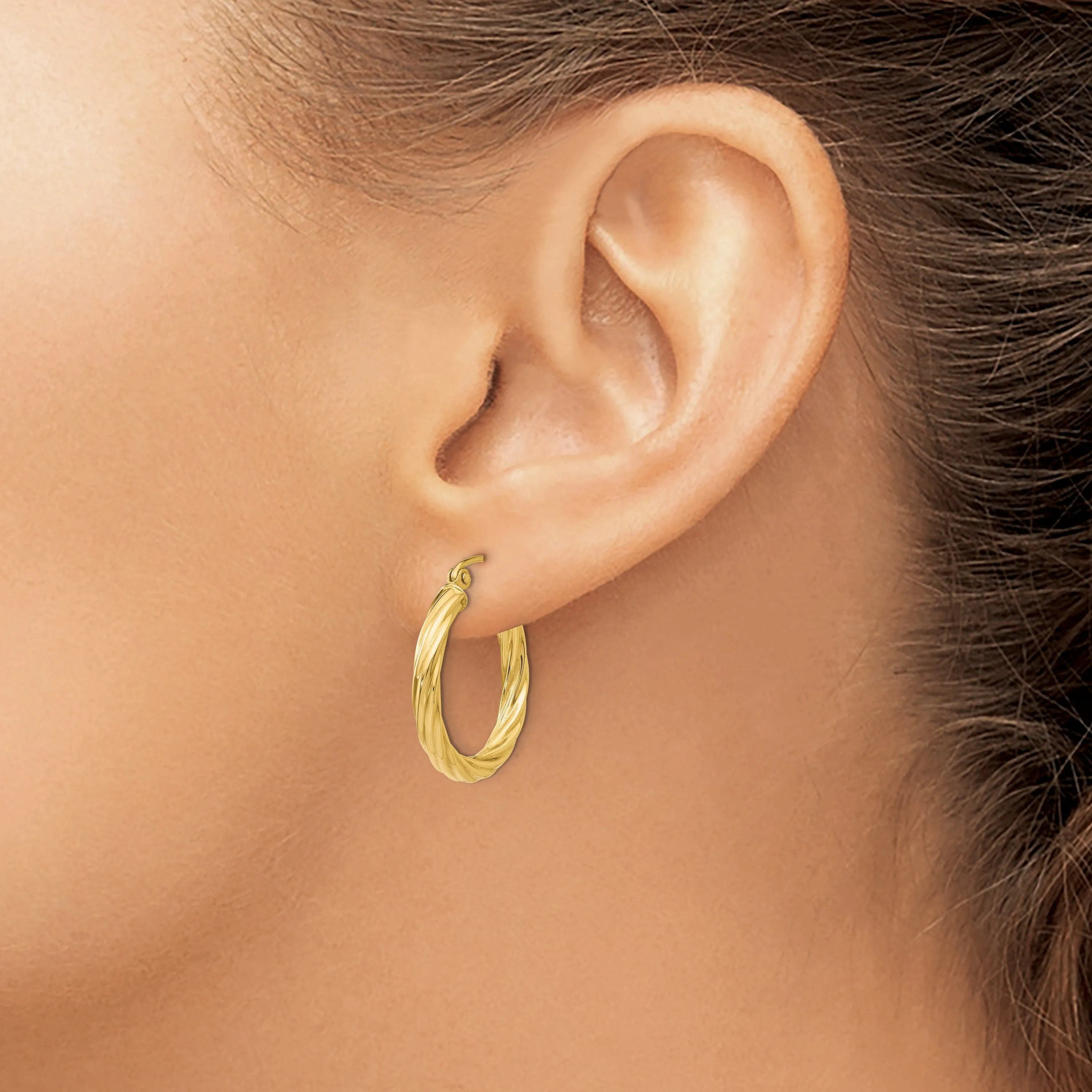 14k Yellow Gold 3.25MM Twisted Hoop Earrings