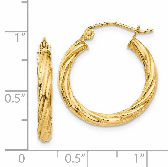 14k Yellow Gold 3.25MM Twisted Hoop Earrings