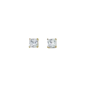 14K Yellow Gold 4mm Square CZ Stud Earrings