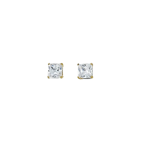 14K Yellow Gold 4mm Square CZ Stud Earrings