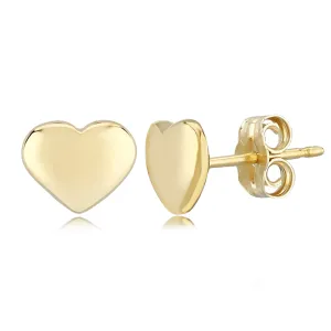 14K Yellow Gold 8mm Flat Heart Stud Earrings