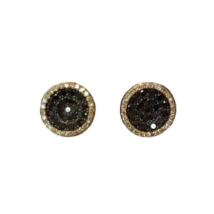 14k Yellow Gold Black Diamond Pave Stud Earrings