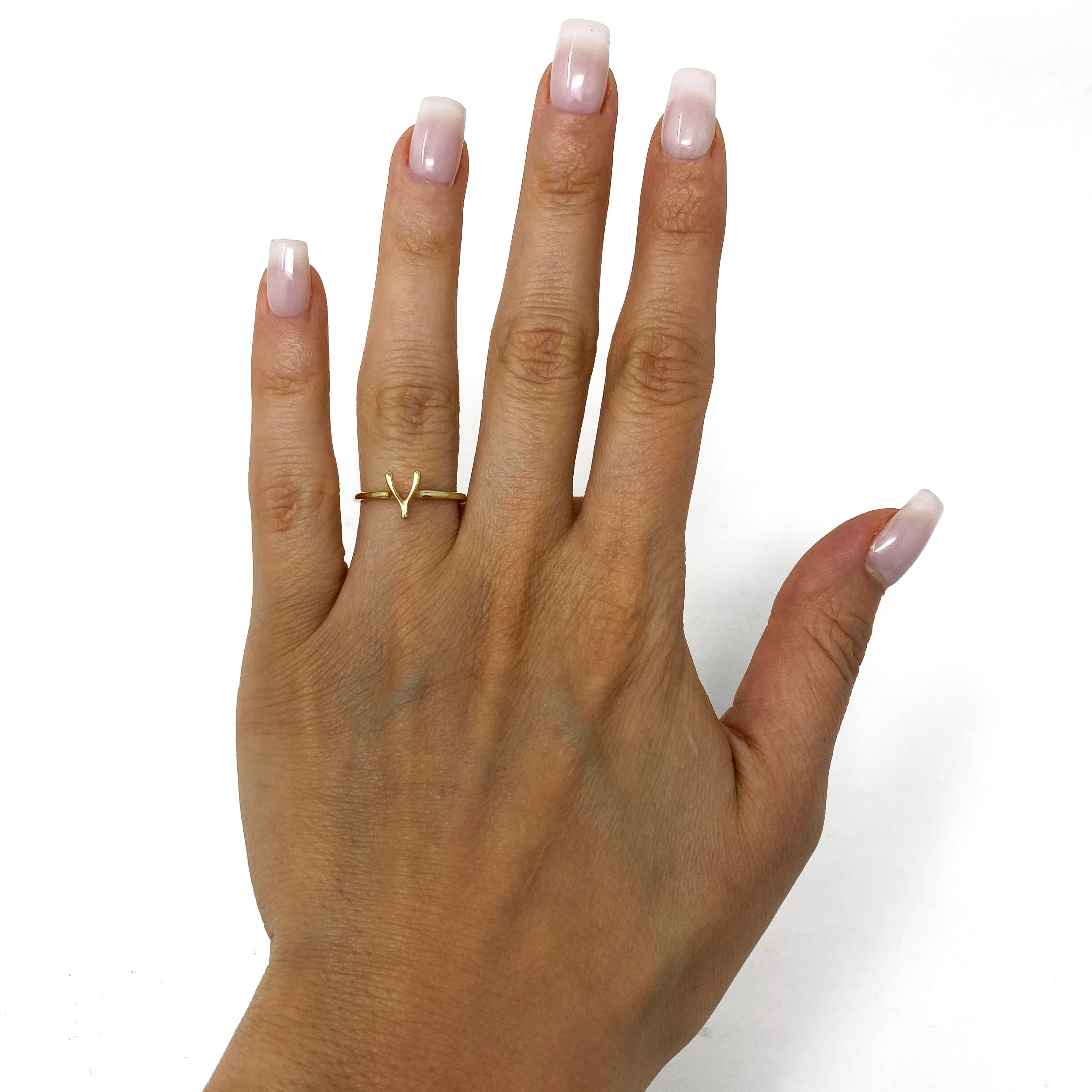 14k Yellow Gold Lucky Wishbone Ring Stackable Size 7 1.5 grams