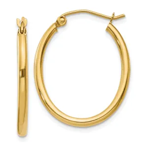 14k Yellow Gold Oval Polished Hoop Earrings