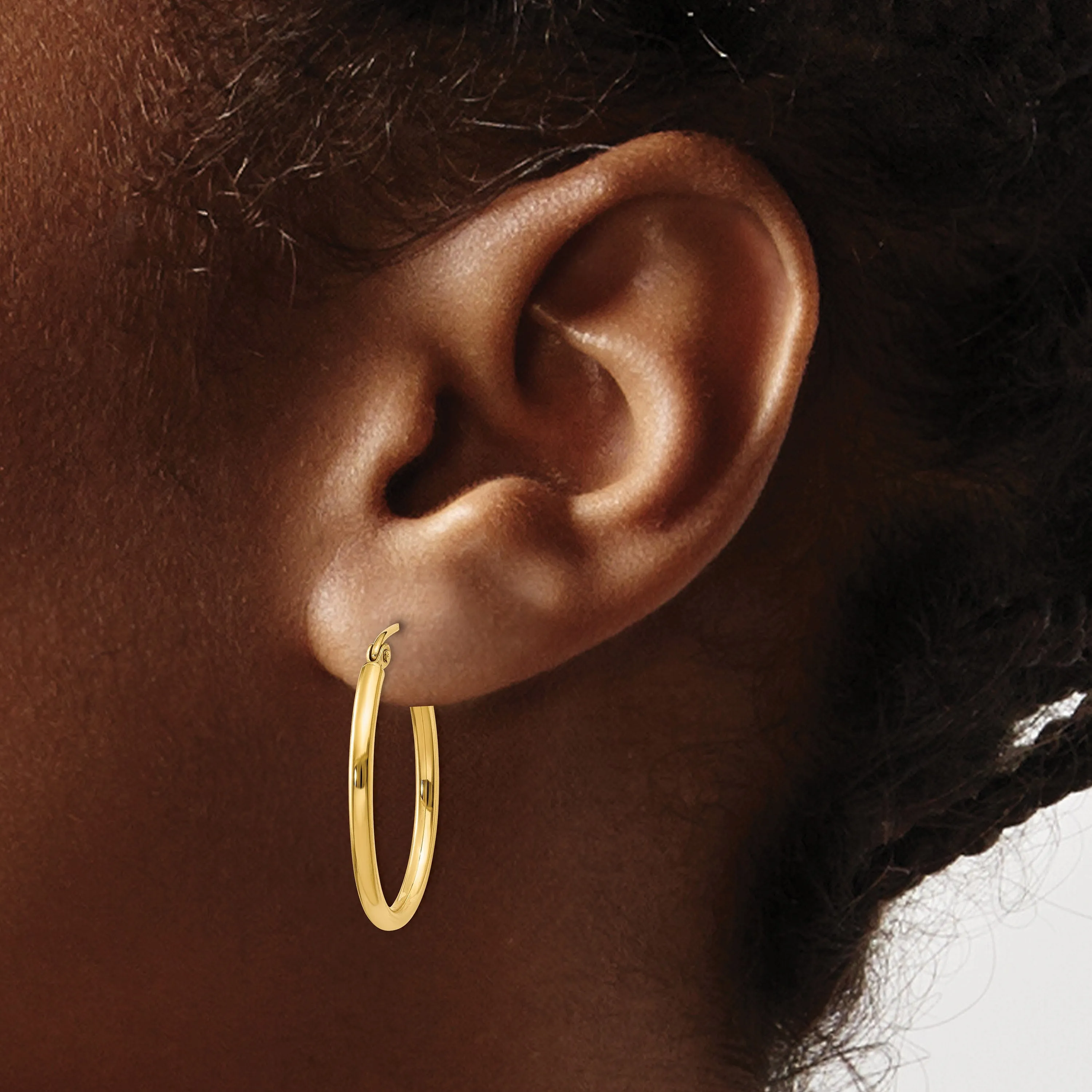 14k Yellow Gold Oval Polished Hoop Earrings
