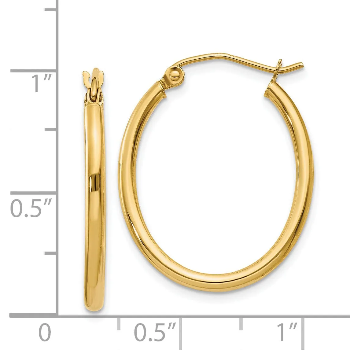 14k Yellow Gold Oval Polished Hoop Earrings
