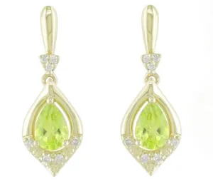 14K Yellow Gold Peridot and Diamond Accented Dangle Earrings