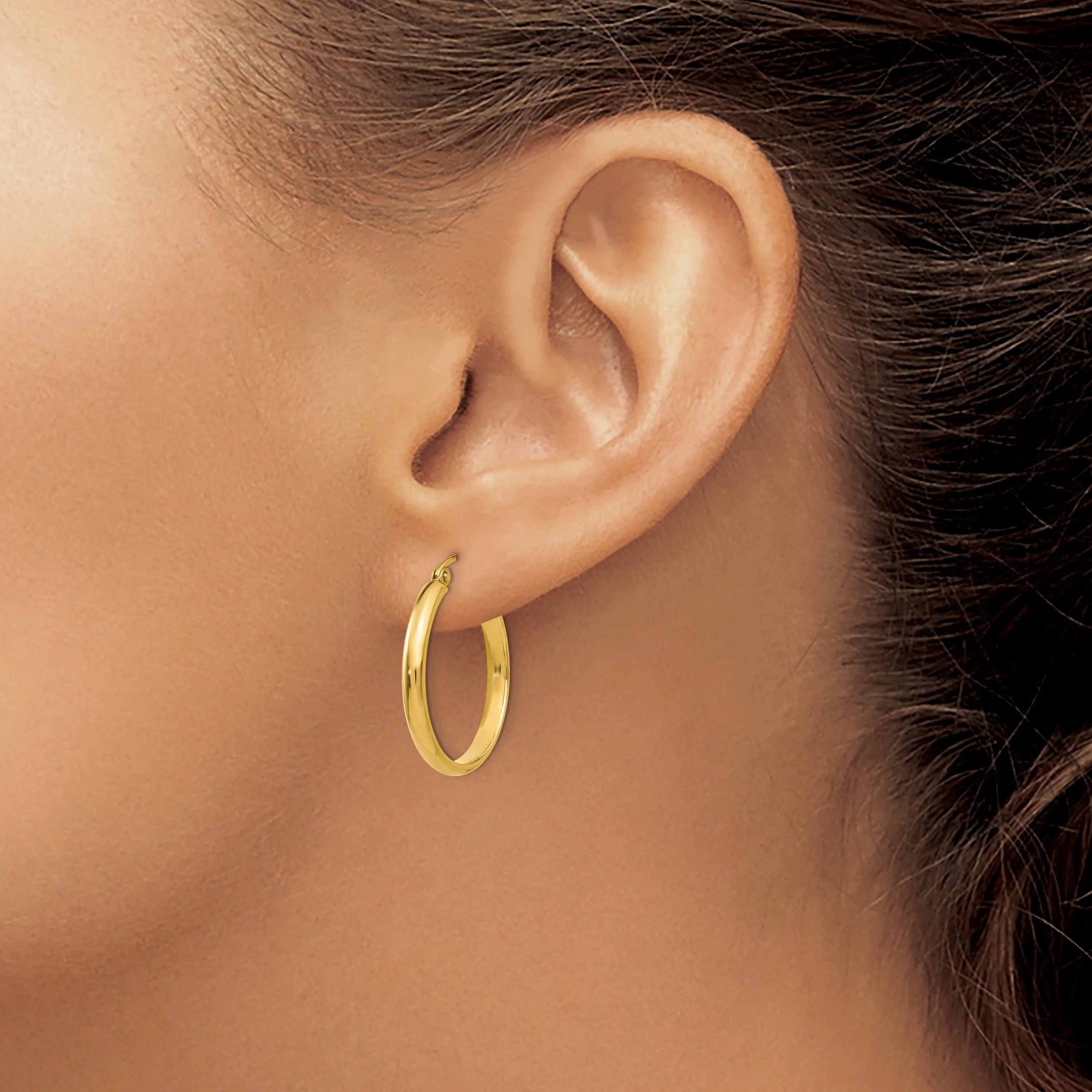 14k Yellow Gold Round Tube Hoop Earrings