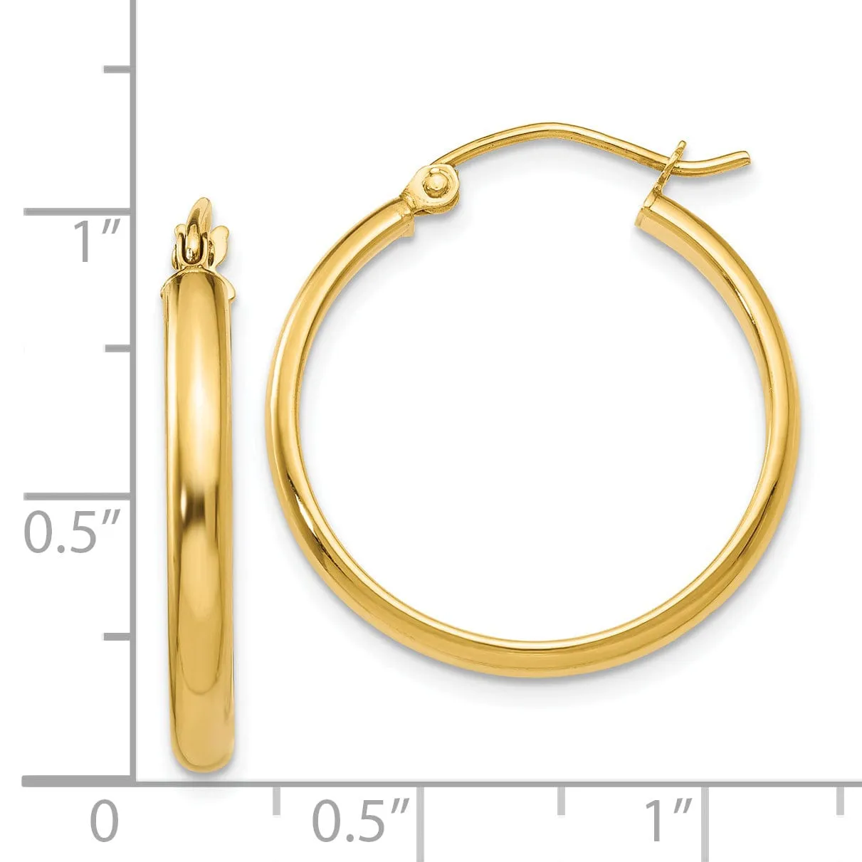 14k Yellow Gold Round Tube Hoop Earrings