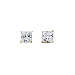 14K Yellow Gold Square 6mm CZ Stud Earrings
