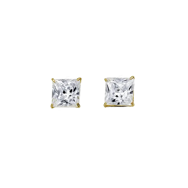 14K Yellow Gold Square 6mm CZ Stud Earrings