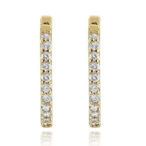 14K Yellow Solid Gold Womens Diamond Hoop Earrings 1.50 Ctw