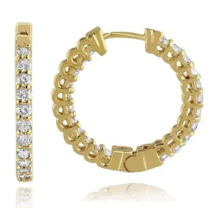 14K Yellow Solid Gold Womens Diamond Hoop Earrings 1.50 Ctw