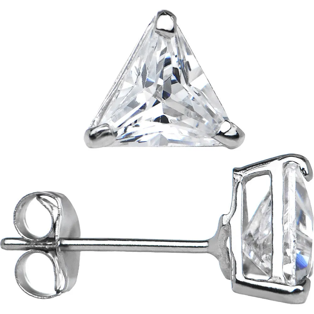 14kt White Gold .47ct Basket Set Triangle CZ Stud Earrings