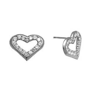 14kt White Gold CZ Hollow Heart  Stud Earrings 12mm