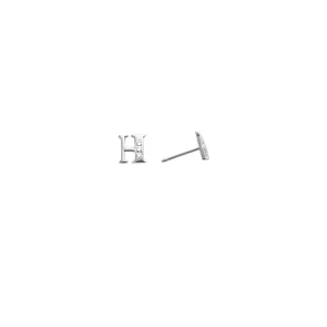 14kt White Gold CZ Initial H Stud Earrings