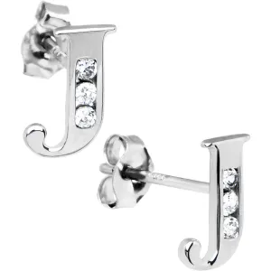 14kt White Gold CZ Initial J Stud Earrings