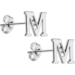 14kt White Gold CZ Initial M Stud Earrings