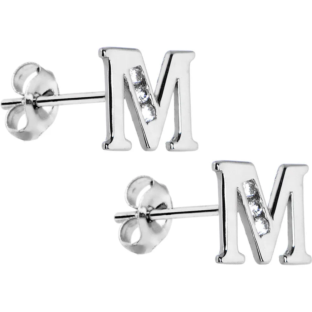 14kt White Gold CZ Initial M Stud Earrings