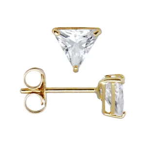 14kt Yellow Gold .23ct Basket Set Triangle CZ Stud Earrings