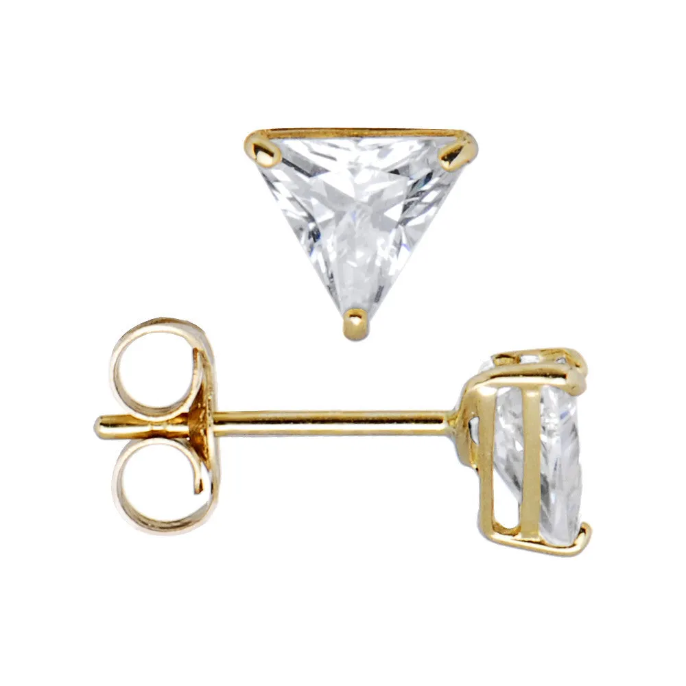 14kt Yellow Gold .23ct Basket Set Triangle CZ Stud Earrings