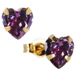 14kt Yellow Gold .47 Carat CZ Heart February Birthstone Earrings