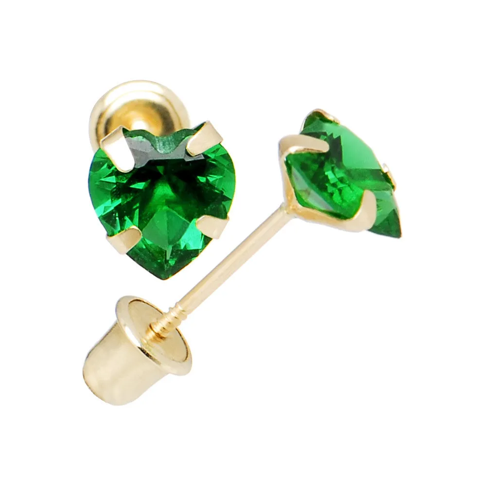 14kt Yellow Gold .47 Carat CZ Heart May Birthstone Earrings