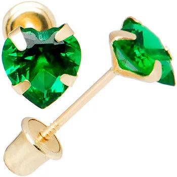 14kt Yellow Gold .47 Carat CZ Heart May Birthstone Earrings