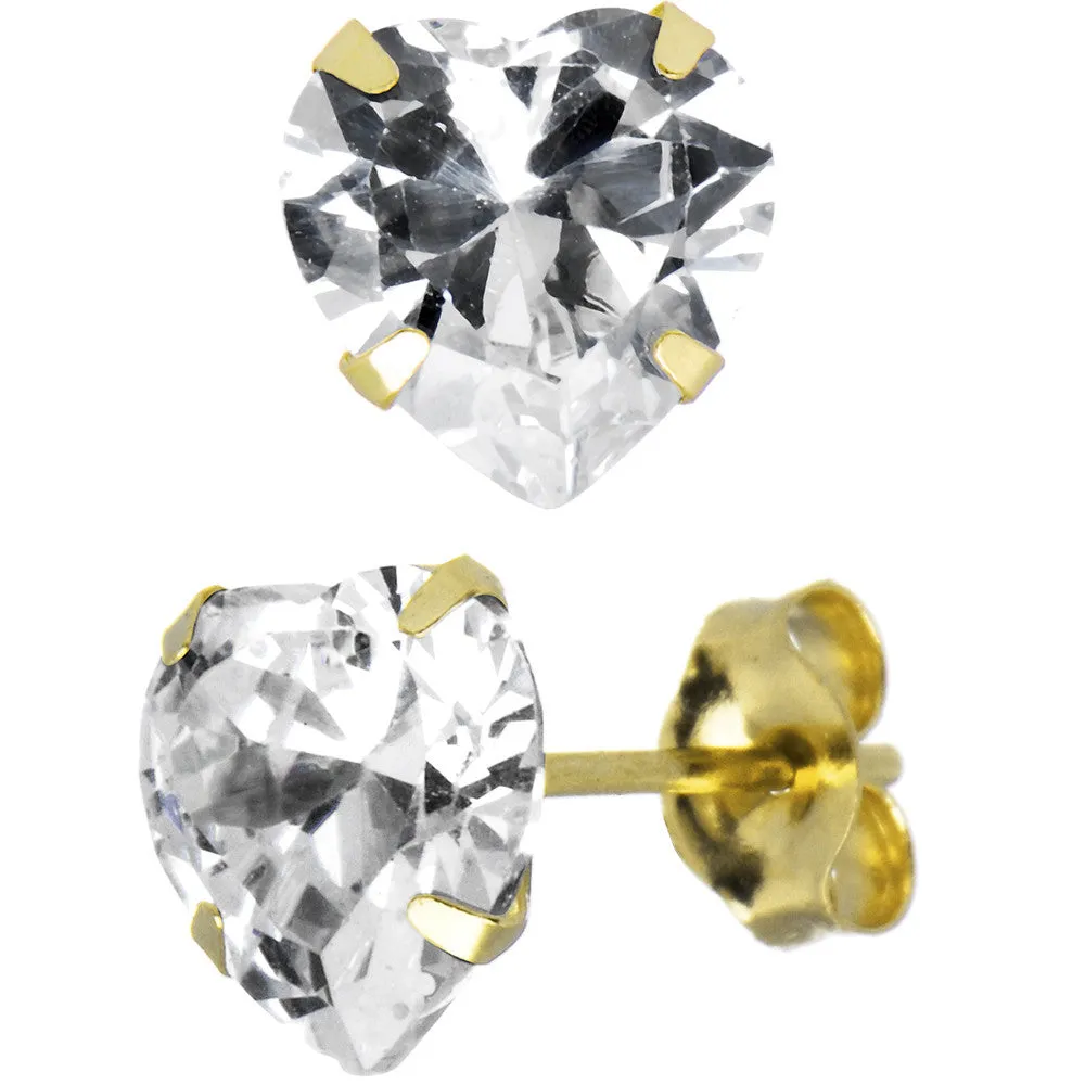 14kt Yellow Gold .80 ct Cubic Zirconia Heart Stud Earrings