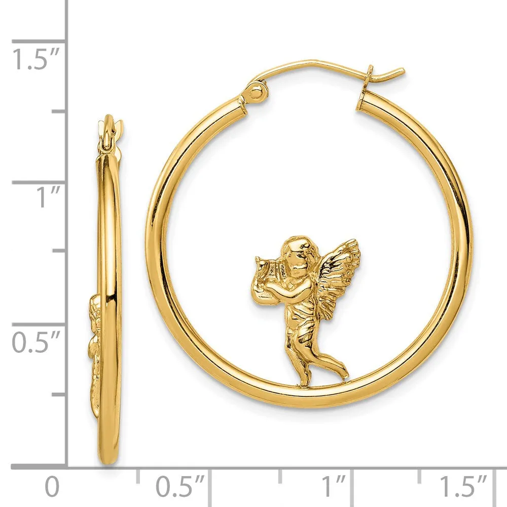 14KT Yellow Gold Angel Hoop Earrings