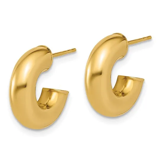 14KT Yellow Gold Chunky C-Shape Tube Hoop Earrings 15.4mm