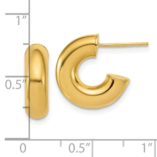 14KT Yellow Gold Chunky C-Shape Tube Hoop Earrings 15.4mm