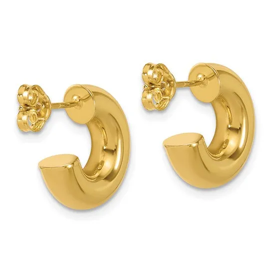 14KT Yellow Gold Chunky C-Shape Tube Hoop Earrings 15.4mm
