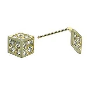 14kt Yellow Gold CZ 7mm Dice Stud Earrings
