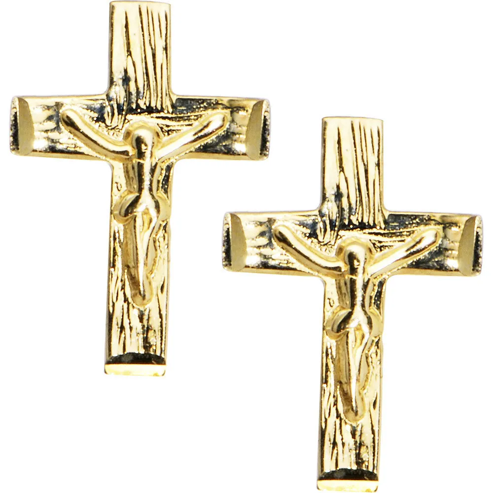 14kt Yellow Gold Religious Cross Stud Earrings