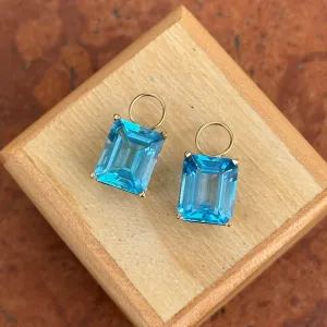 14KT Yellow Gold Swiss Blue Topaz Emerald-Cut Earring Charms
